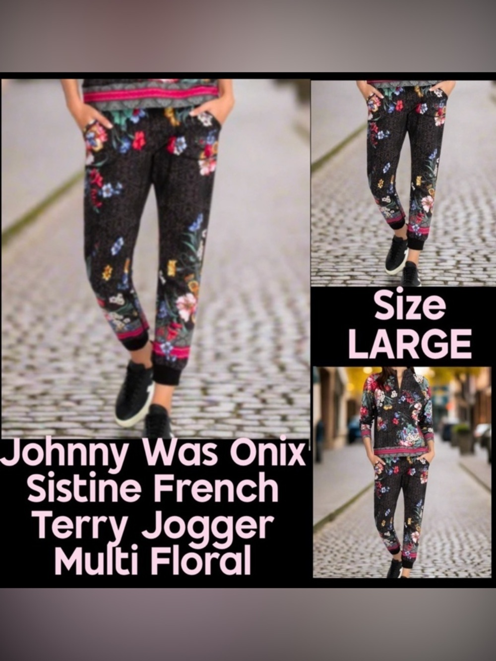🔥🔥NWT Johnny Was Onix Sistine French Terry Jogger Multi Floral Size Large